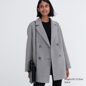 UNIQLO Wool Blend Short Coat Gray | CFHUITN-90