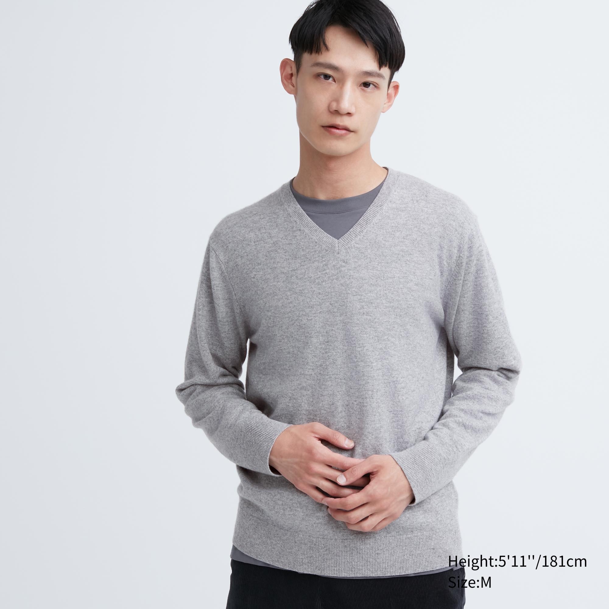 UNIQLO 100pct Cashmere V Neck Jumper Gray | DEPYLSC-67