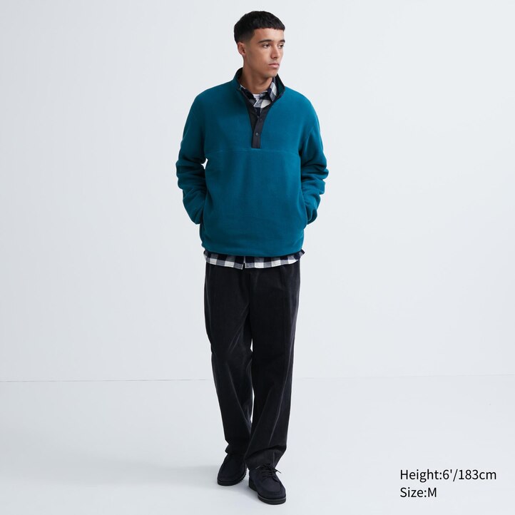 UNIQLO Fleece Button Up Pullover Off White | HAOCGLU-23