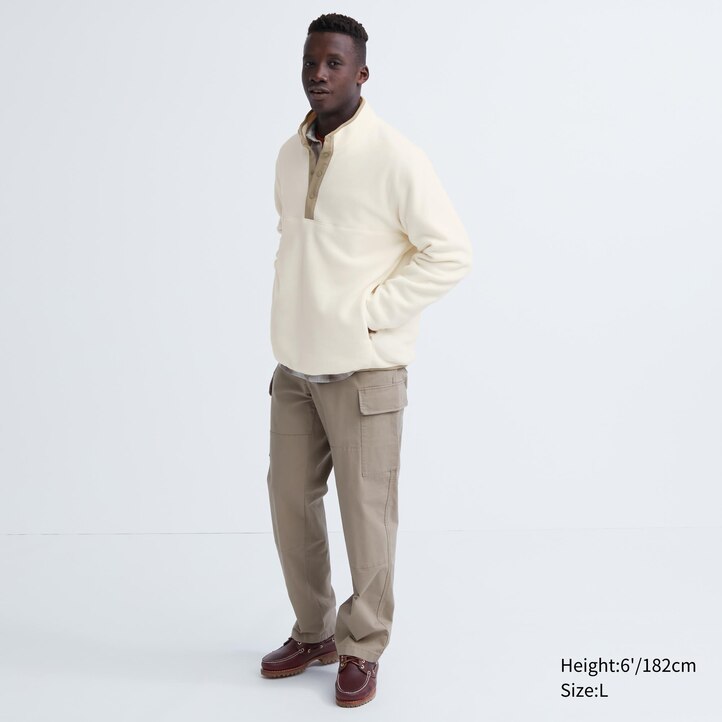 UNIQLO Fleece Button Up Pullover Off White | HAOCGLU-23