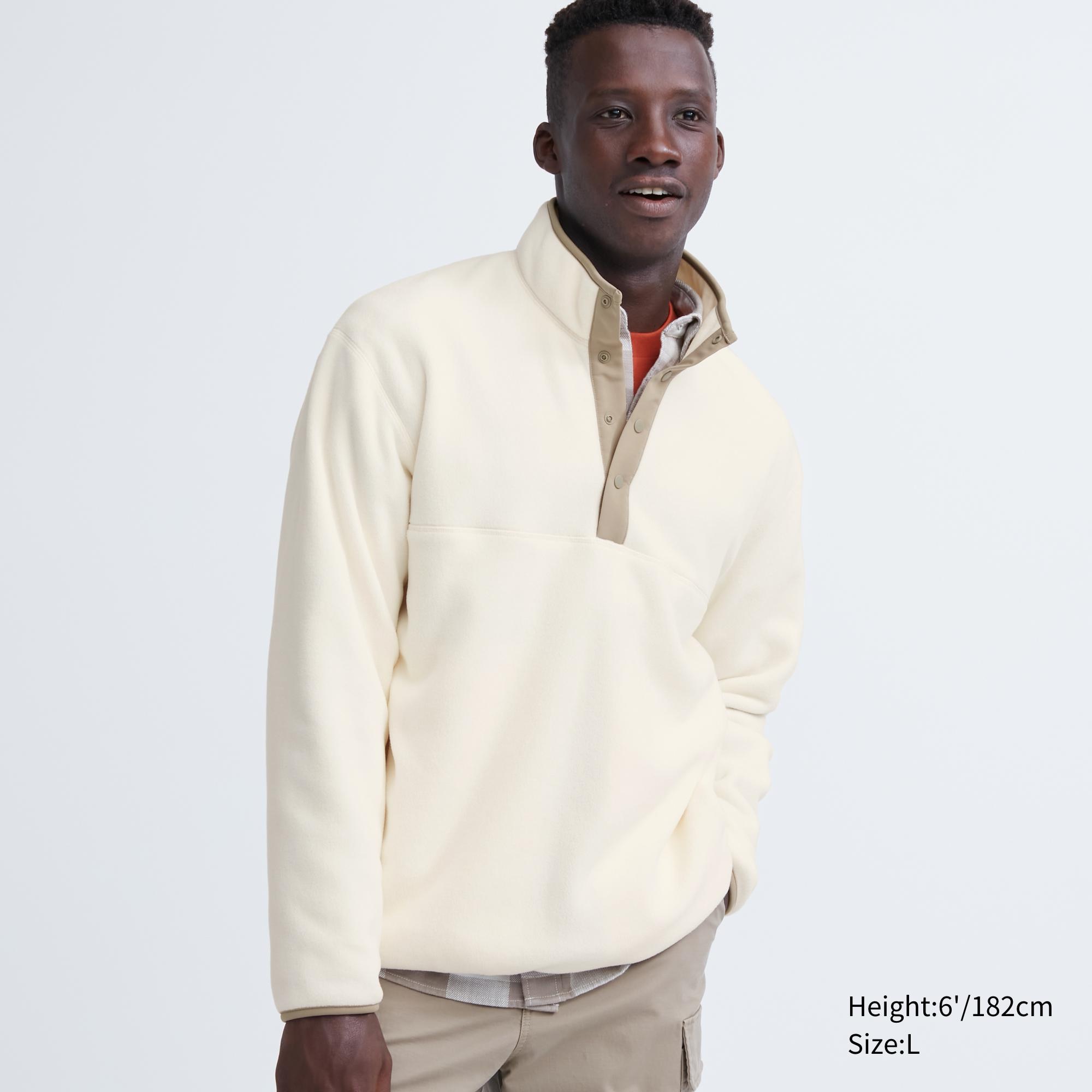 UNIQLO Fleece Button Up Pullover Off White | HAOCGLU-23