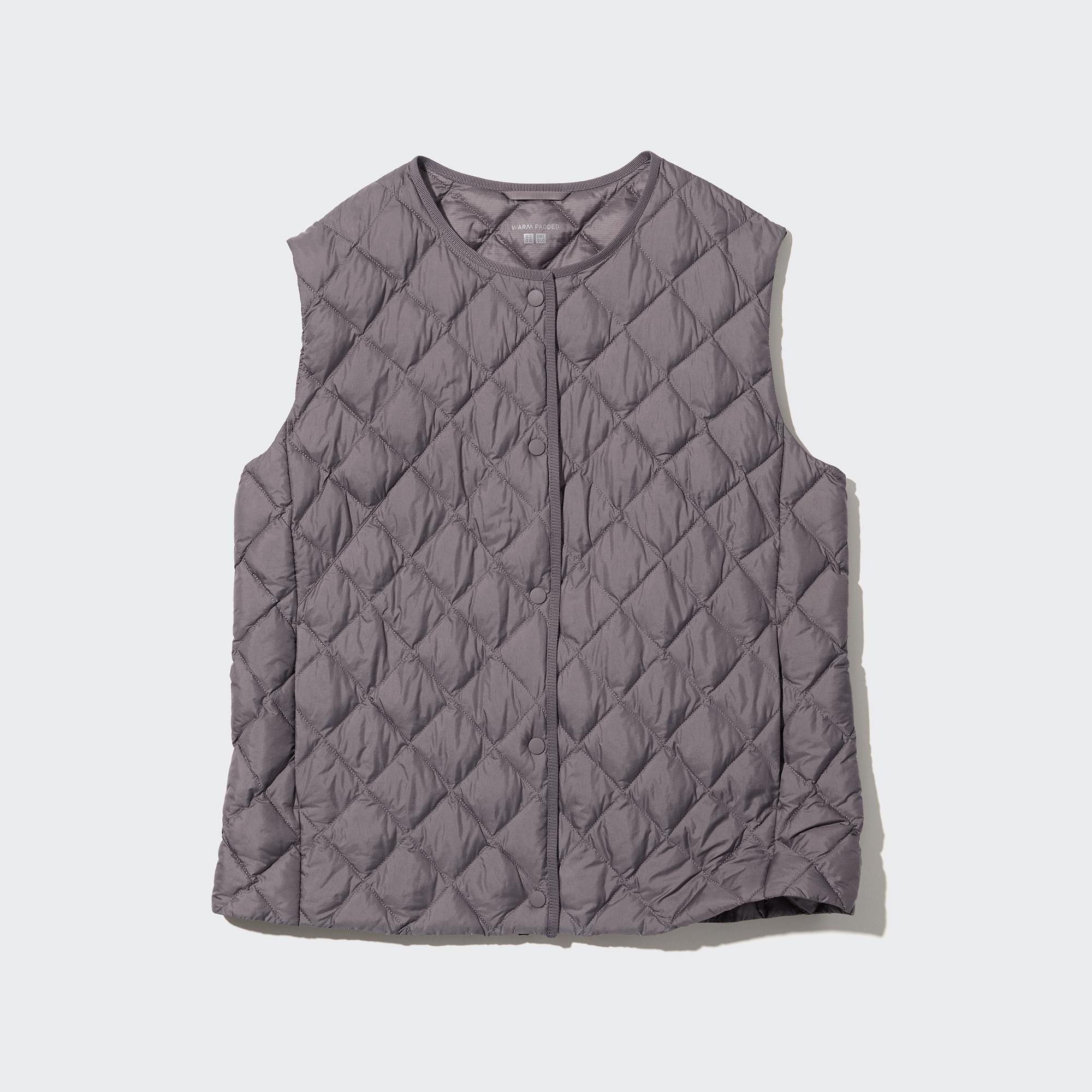 UNIQLO Warm Padded Quilted Vest Gray | WGTKQCO-97